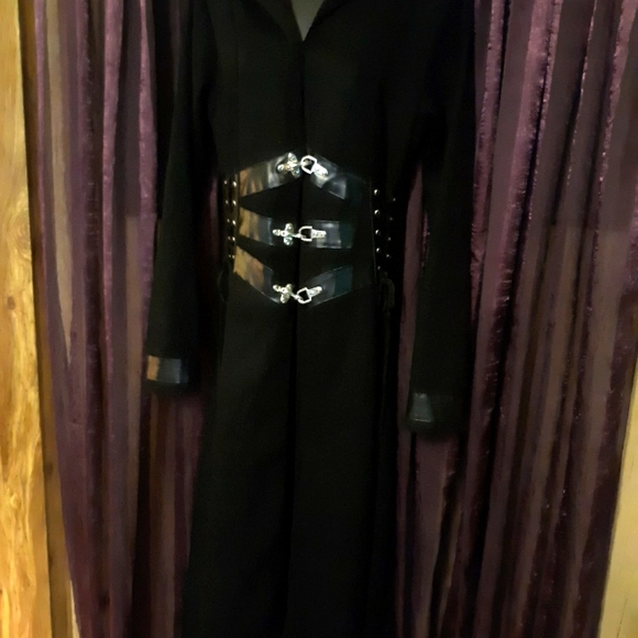 Red Balls on Fire Tripp NYC Buckle Trench  Corset Pleather Halloween Hellraiser - Picture 8 of 10